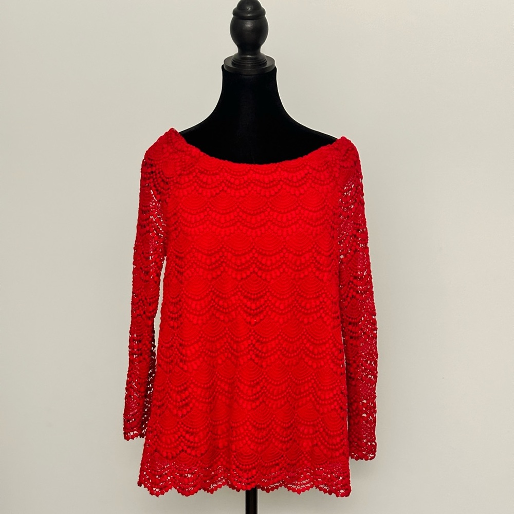 RSVP by Talbots Red lace blouse size Petite